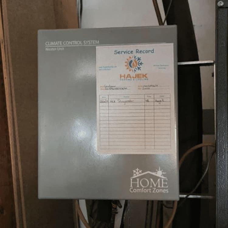 Climate control system service record, Hajek Master Unit, Home Comfort Zones.